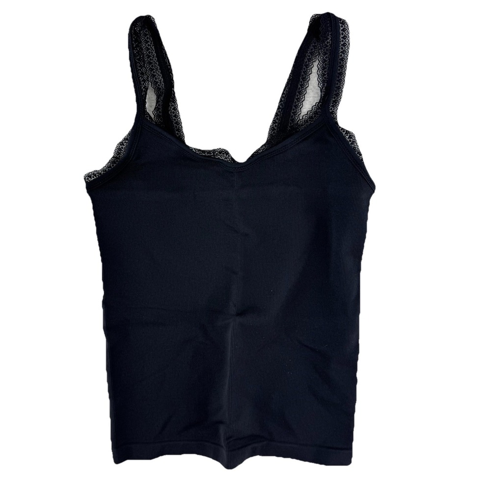 AnyBody Intimates Ribbed Lace Tank Top Size Medium Black